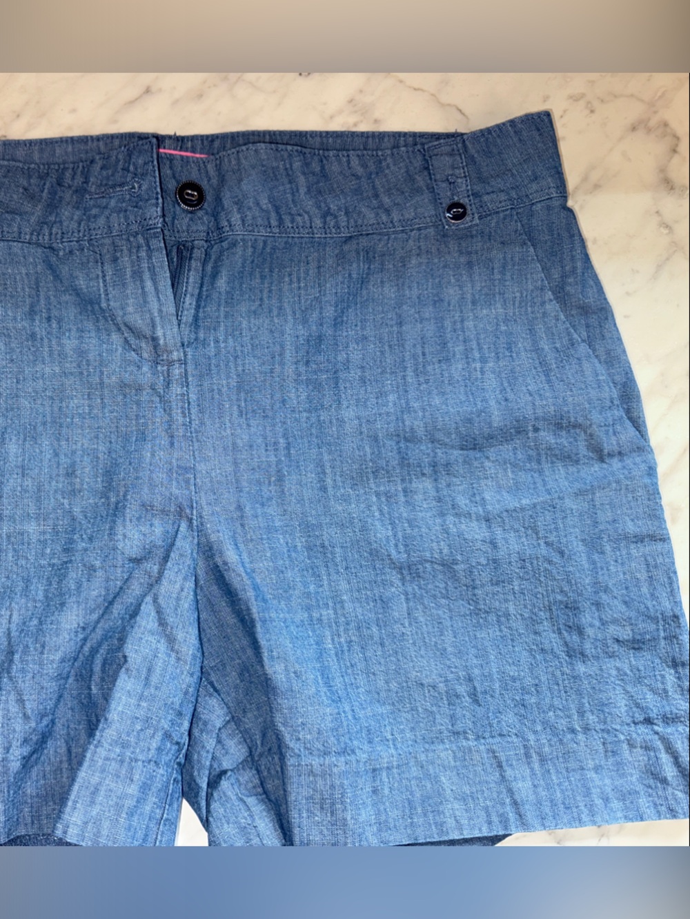Isaac Mizrahi Blue Denim-Look Shorts with Pink Label